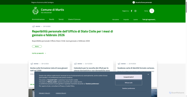 Security scan screenshot of https://www.comune.martis.ss.it/