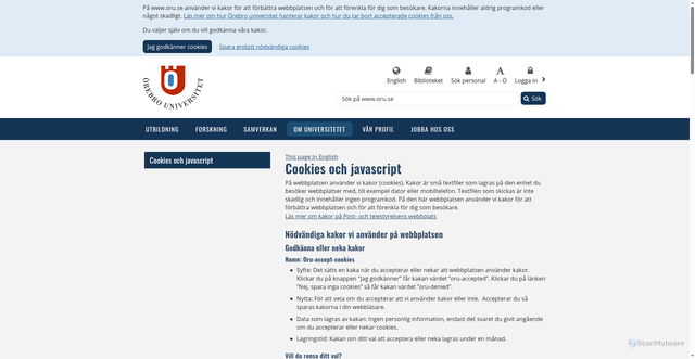 Security scan screenshot of https://www.oru.se