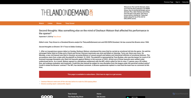 Security scan screenshot of https://thelandondemand.com/grossi/second-thoughts-was-something-else-on-the-mind-of-deshaun-watson-that-affected-his-performance-in-the-opener/