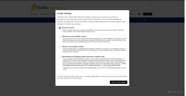 Security scan screenshot of https://emedialibrary.overdrive.com
