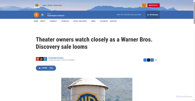 Security scan screenshot of https://www.ksjd.org/2025-11-18/theater-owners-watch-closely-as-a-warner-bros-discovery-sale-looms