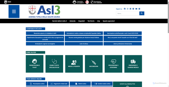 Security scan screenshot of https://www.asl3.liguria.it/