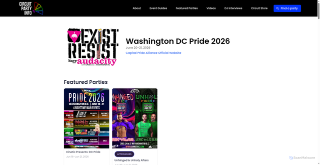 Security scan screenshot of https://circuitpartyinfo.com/washington-dc-pride/