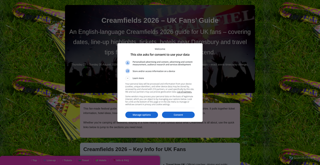 Security scan screenshot of https://creamfieldsfestival.co.uk/