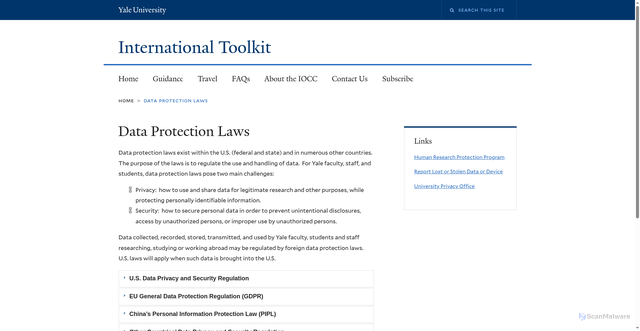 Security scan screenshot of https://world-toolkit.yale.edu/regulated-activity/data-protection-laws