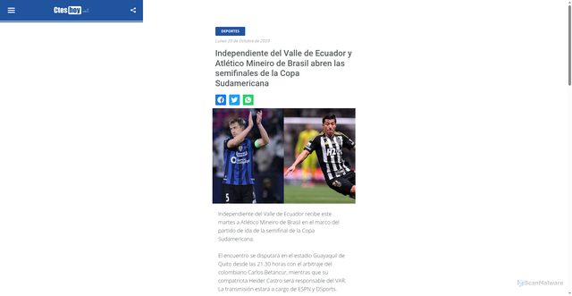 Security scan screenshot of https://www.corrienteshoy.com/amp/independiente-del-valle-de-ecuador-y-atletico-mineiro-de-brasil-abren-las-semifinales-de-la-copa-sudamericana.htm