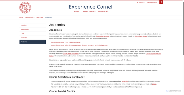 Security scan screenshot of https://experience.cornell.edu/opportunities/casa-cuba/academics