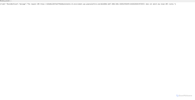 Security scan screenshot of https://d16e0bc28374e47f9bd9ea11cbe2cb.13.environment.api.powerplatform.com