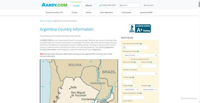 Security scan screenshot of https://www.aardy.com/blog/argentina-country-information/