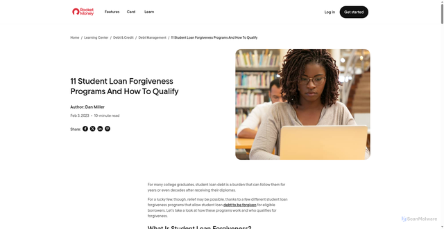 Security scan screenshot of https://www.rocketmoney.com/learn/debt-and-credit/student-loan-forgiveness