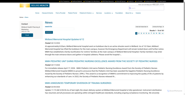 Security scan screenshot of https://www.midlandhealth.org/main/news