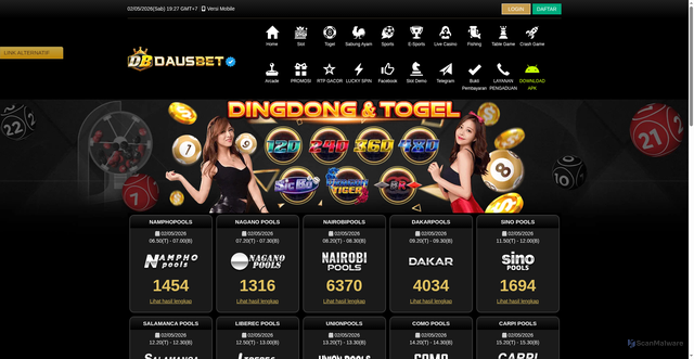 Security scan screenshot of https://dausbetkuberani3.click/desktop/game/togel/togel