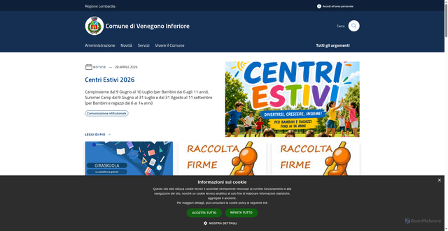 Security scan screenshot of https://www.comunevenegonoinferiore.it