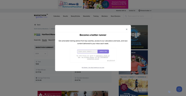 Security scan screenshot of https://marathonguide.com/races/run/hartford-marathon-25/2024/results