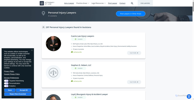 Security scan screenshot of https://www.attorneyatlaw.com/directory/personal-injury-louisiana