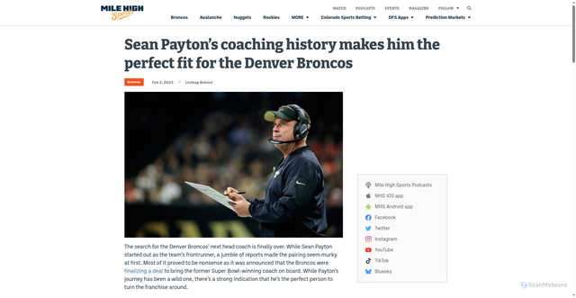 Security scan screenshot of https://feeds.milehighsports.com/sean-paytons-coaching-history-makes-him-the-perfect-fit-for-the-denver-broncos/
