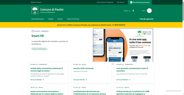 Security scan screenshot of https://comune.paolisi.bn.it/