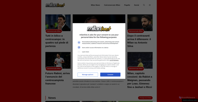Security scan screenshot of https://milanlive.it