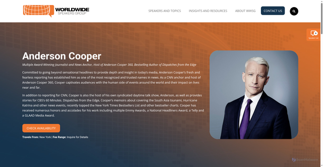 Security scan screenshot of https://wwsg.com/speakers/anderson-cooper/