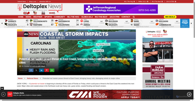 Security scan screenshot of https://www.deltaplexnews.com/national/potential-noreaster-poses-threat-to-east-coast-bringing-heavy-rain-damaging-winds-to-major-cities/