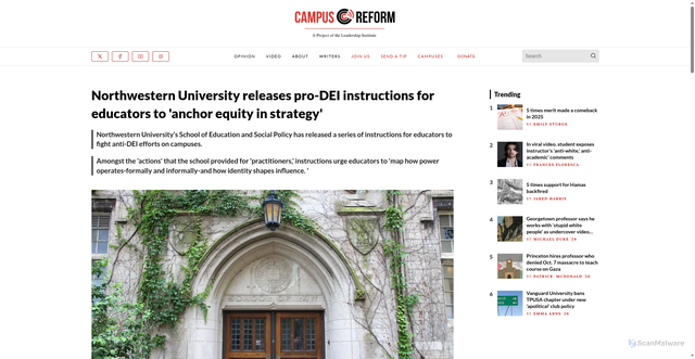 Security scan screenshot of https://www.campusreform.org/article/northwestern-university-releases-pro-dei-instructions-educators-anchor-equity-strategy/29172