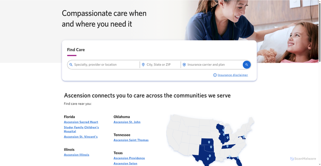 Security scan screenshot of https://healthcare.ascension.org