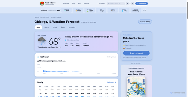 Security scan screenshot of https://weatherscope.com/weather/united-states/illinois/chicago
