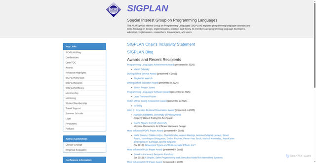 Security scan screenshot of https://sigplan.org