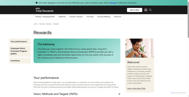 Security scan screenshot of https://rewards.okta.com/us/financial-and-rewards/rewards