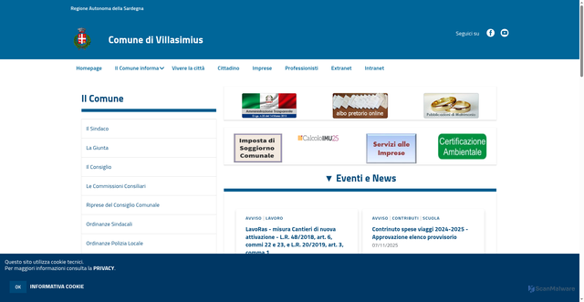 Security scan screenshot of https://www.comune.villasimius.ca.it/hh/index.php?jvs=0&acc=1