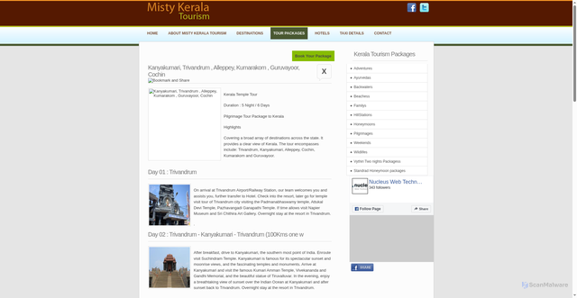 Security scan screenshot of https://mistykeralatourism.webdesignonline.in/misty_tour_packages_details.php?scid=31&pagenum=1&tour=Kanyakumari,%20Trivandrum%20,%20Alleppey,%20Kumarakom%20,%20Guruvayoor,%20Cochin&pg=index