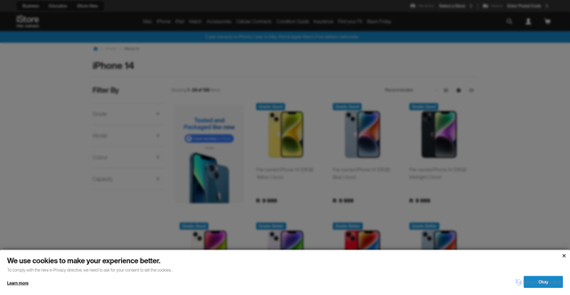 Security scan screenshot of https://istorepreowned.co.za/iphone/shop-iphone-14?srsltid=AfmBOoocxeAL6cZXjcFqYlcWPs1UPIZHNS29Vp13KAojx9bh7SxRm_dd