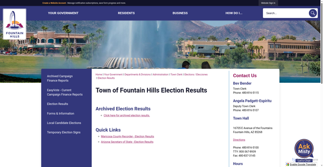 Security scan screenshot of https://www.fountainhillsaz.gov/181/Election-Results