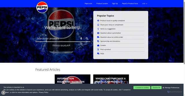 Security scan screenshot of https://contact.pepsico.com/pepsi