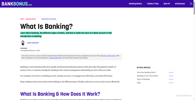 Security scan screenshot of https://bankbonus.com/basics/what-is-banking/