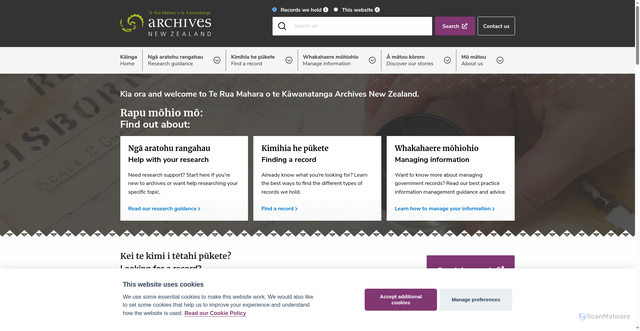 Security scan screenshot of https://www.archives.govt.nz/