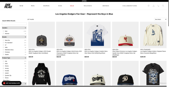 Security scan screenshot of https://www.shoepalace.com/collections/los-angeles-dodgers