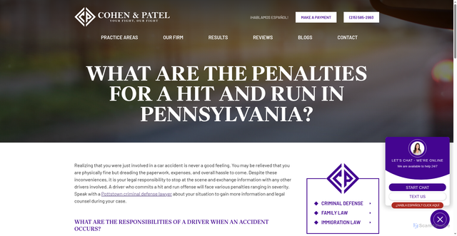 Security scan screenshot of https://cohenandpatellaw.com/blogs/penalties-for-a-hit-and-run/