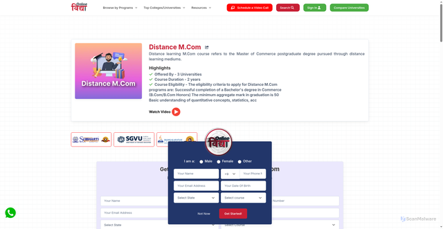 Security scan screenshot of http://onlinevidyaa.com/courses/distance-mcom