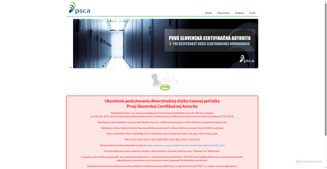 Security scan screenshot of https://psca.sk