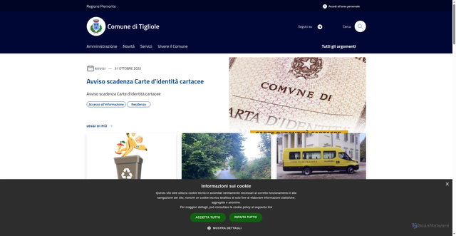 Security scan screenshot of https://www.comune.tigliole.at.it