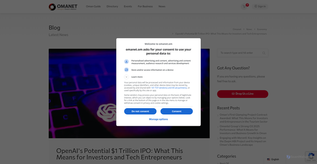 Security scan screenshot of https://omanet.om/en/news/economy/openai-ipo-valuation-groundwork-trillion/