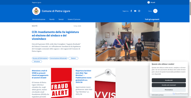 Security scan screenshot of https://comune.pietraligure.sv.it:443/