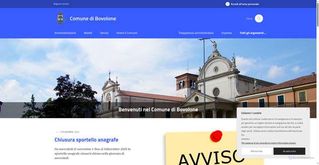 Security scan screenshot of https://www.comune.bovolone.vr.it/