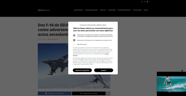 Security scan screenshot of https://albertonews.com/internacionales/dos-f-16-de-eeuu-sobrevuelan-bosnia-como-advertencia-contra-posibles-actos-secesionistas/