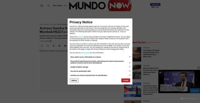 Security scan screenshot of https://www.mundonow.com/en/sandra-itzel-exposes-infidelity-adrian-di-monte/