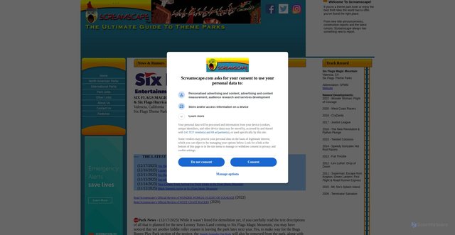Security scan screenshot of https://www.screamscape.com/html/six_flags_magic_mountain.htm