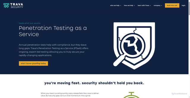Security scan screenshot of https://travasecurity.com/ptaas/
