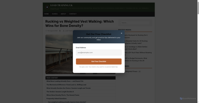 Security scan screenshot of https://loadtraining.co.uk/blog/rucking-vs-weighted-vest-walking-bone-density-practical/
