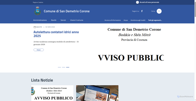 Security scan screenshot of https://comune.sandemetriocorone.cs.it/